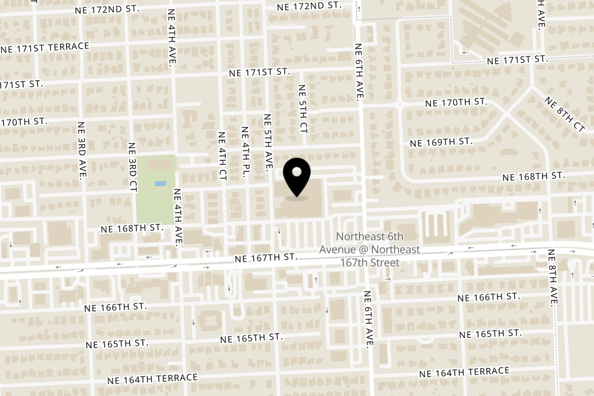 Map showing the location of I Love Dumplings on 551 NE 167th St in North Miami Beach